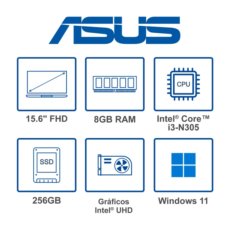 Portátil ASUS Vivobook Go 15.6" | E1504GA | Intel Core i3 | RAM 8GB | Disco SSD 256 GB