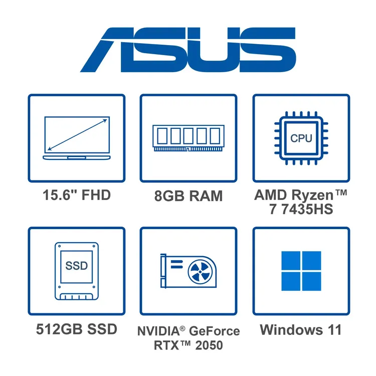 Computador Portátil Gamer ASUS TUF 15.6"  FA506NFR - AMD Ryzen 7 - RAM 8 GB - Disco SSD 512 - Negro